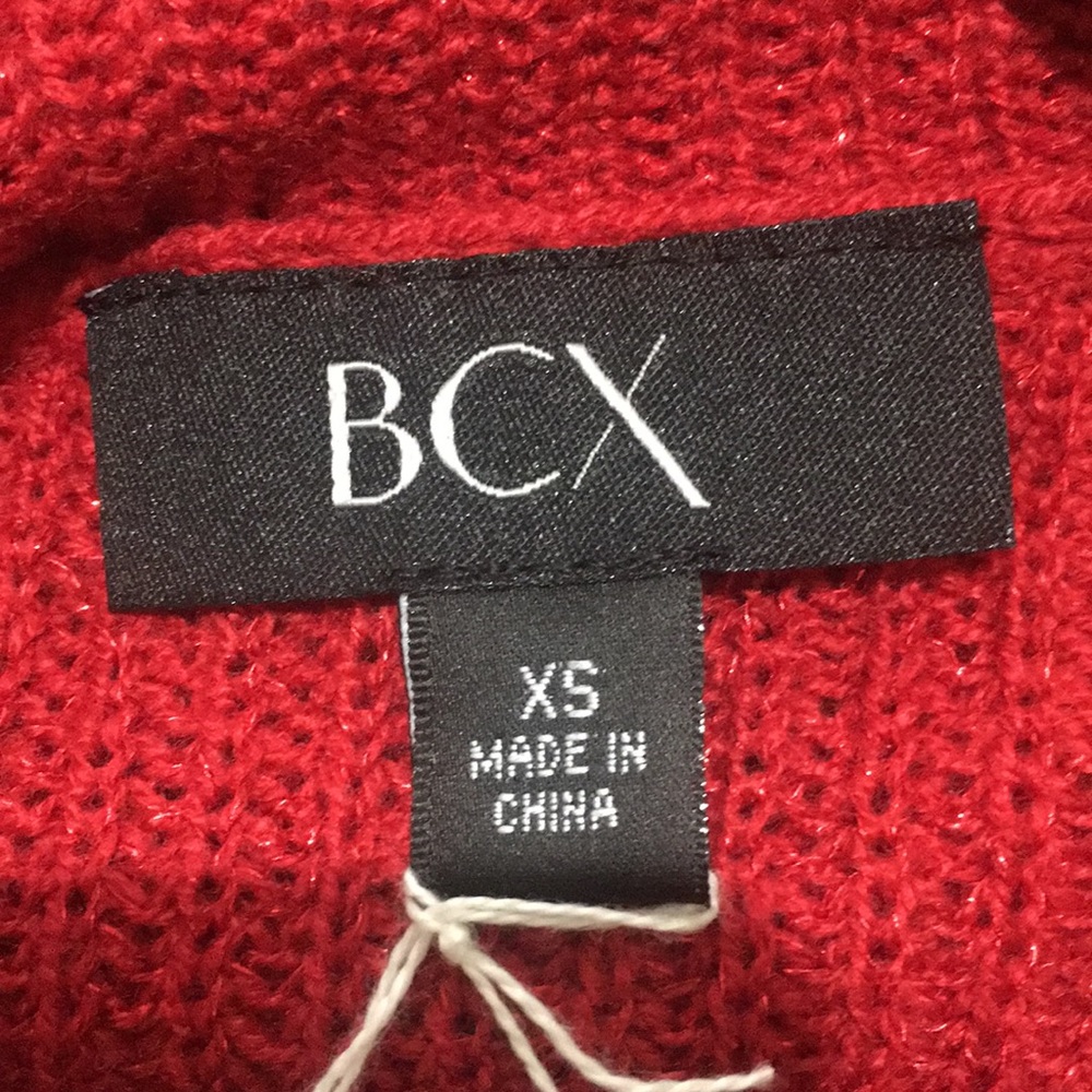 BCX Red Long Sleeve knitted  Shimmery Top Size XS - Picture 3 of 5